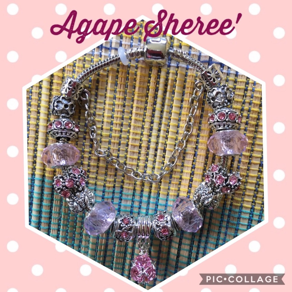 European Charm Bracelet Pink Crystal